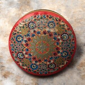 HAARLEM DROSTE Red Ornate Carnival Floral Kaleidoscope Tin Can